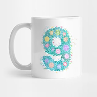 "9" Floral Letter Number Mug